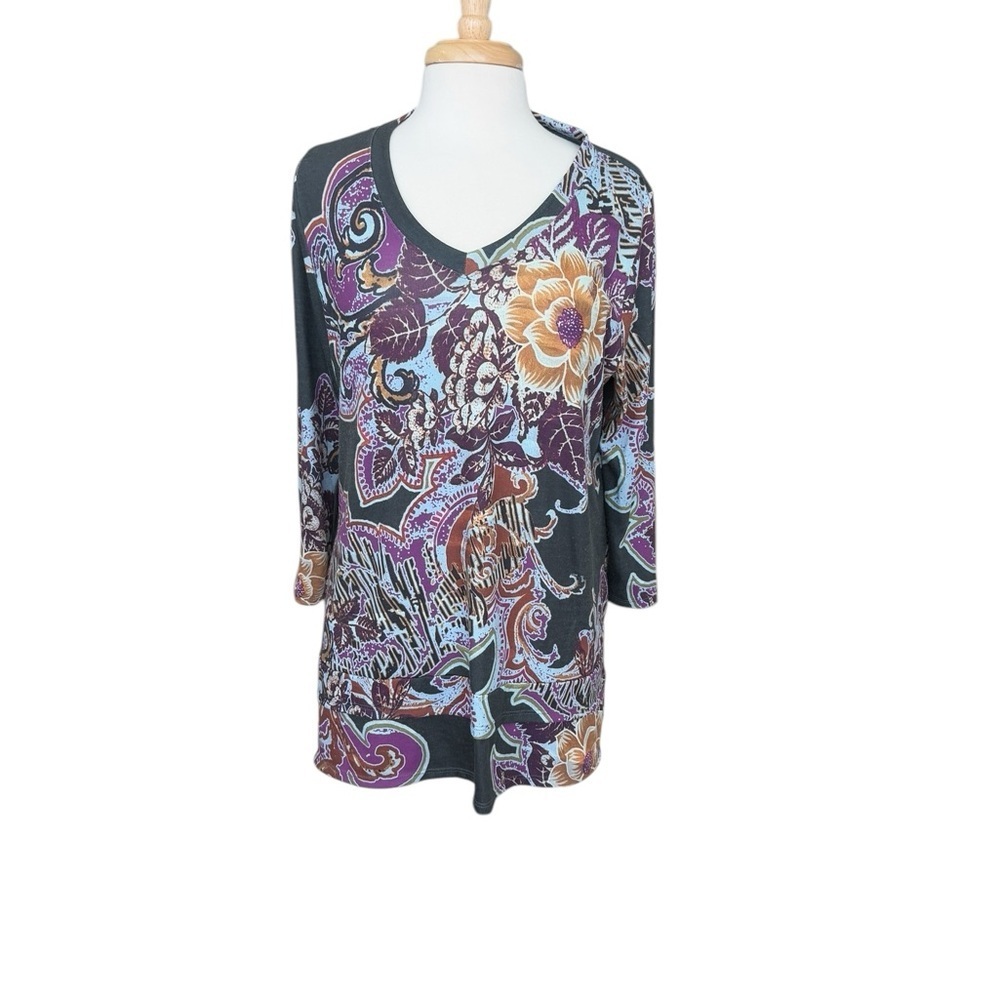 Soft Surroundings Purple and Blue Graphic Tunic with 3/4 Sleeves Large